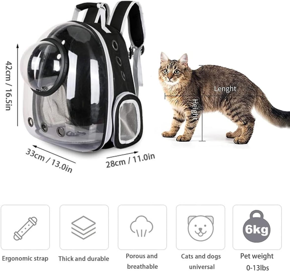 Pet Space Capsule Backpack, Small Medium Cat Puppy Dog Carrier, Transparent Breathable Heat Proof, Pet Carrier for Travel Hiking Walking Camping