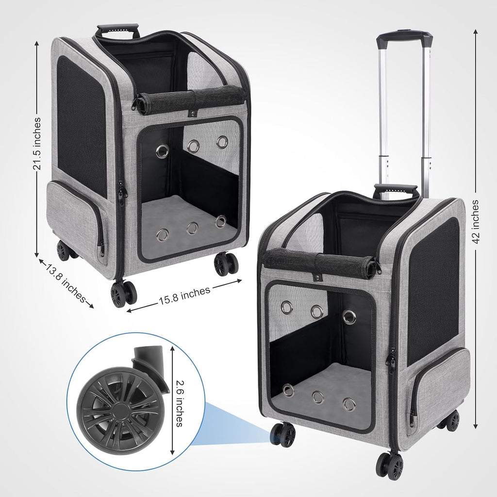 Extra Large Pet Carrier Backpack with Wheels Cats Under 30 Lbs, for Dogs Puppies Rabbits Other Animals Under 25 Lbs, Great for Travel/Hiking/Outdoor Use