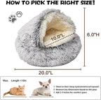 Cat Bed Round Plush Fluffy Hooded Cat Bed Cave, Cozy for Indoor Cats or Small Dog beds, Soothing Pet Beds Doughnut Calm Anti-nxiety Dog Bed - Waterproof Bottom Washable (20×20inch, Grey)