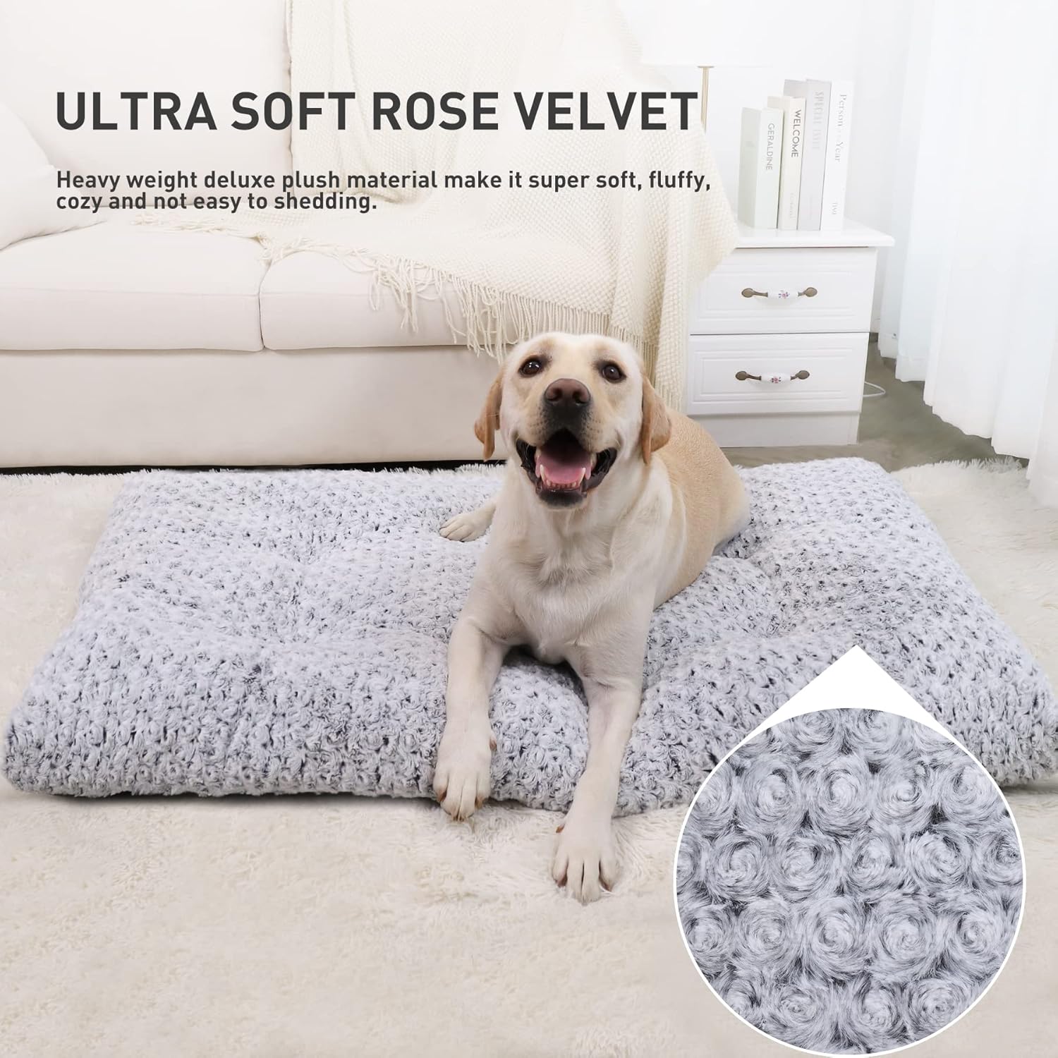 Washable Dog Bed Deluxe Plush Dog Crate Beds Comfy Kennel Pad Anti-Slip Pet Sleeping Mat for Large, Jumbo, Medium, Small Dogs Breeds, 35" x 23", Gray
