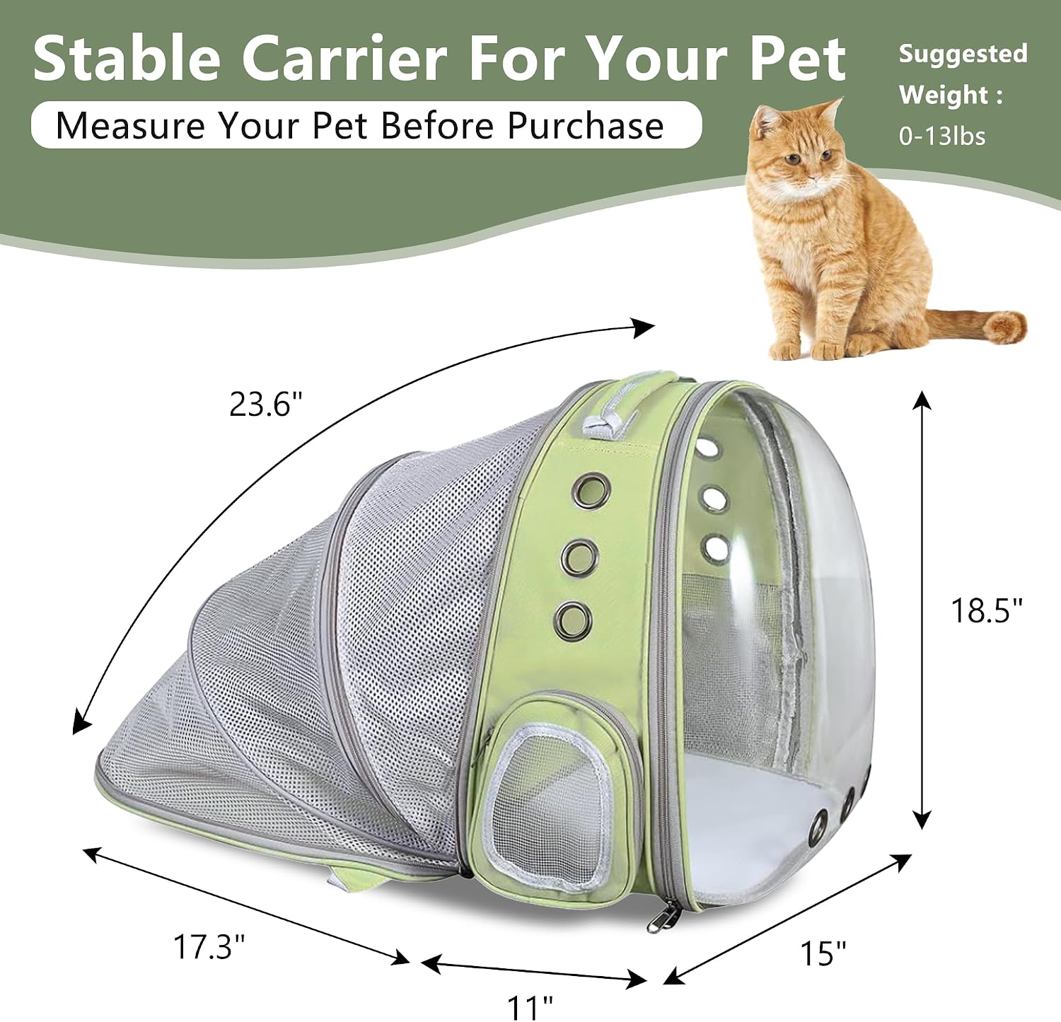 Cat Backpack Carrier, Expandable Breathable Pet Bubble Backpack for Cat Small Dog Airline Approved Pet Travel Carrying Bag for Hiking, Travel, Camping & Outdoor